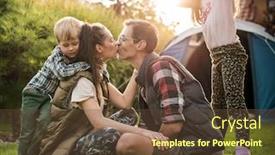  Presentation with camp - Presentation theme consisting of happy-family-on-a-vacation background and a tawny brown colored foreground