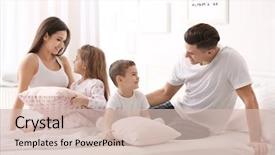  Presentation with family follow up - PPT theme consisting of happy family on bed background and a soft green colored foreground