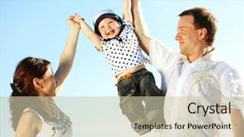  Presentation with family - PPT theme with happy family on blue sk background and a soft green colored foreground