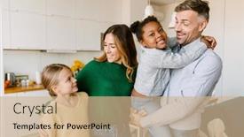  Presentation with kitchen - Slide deck having happy-family-on-cozy-kitchen background and a coral colored foreground