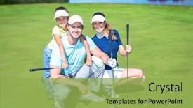  Presentation with happy birthday gold - Slides enhanced with happy family on golf course background and a yellow colored foreground