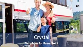  Presentation with happy holiday - Amazing slide deck having front of boat show backdrop and a ocean colored foreground