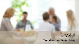  Presentation with family and school - PPT theme consisting of happy family on kitchen blurred background and a mint green colored foreground