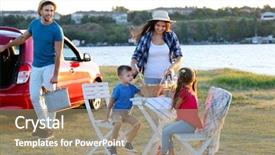  Presentation with picnic - Audience pleasing slide deck consisting of happy family on picnic outdoors backdrop and a coral colored foreground