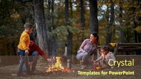  Presentation with picnic - Cool new PPT theme with happy-family-on-picnic backdrop and a tawny brown colored foreground