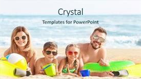 Presentation with resort - PPT theme with happy family on sea beach background and a sky blue colored foreground
