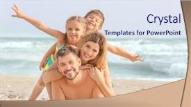  Presentation with resort - Colorful slides enhanced with happy family on sea beach backdrop and a sky blue colored foreground