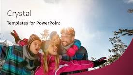  Presentation with happy holiday - Audience pleasing PPT layouts consisting of happy family on ski holiday in mountains having fun backdrop and a sky blue colored foreground