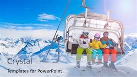  Presentation with ski - Presentation theme consisting of happy-family-on-ski-lift background and a light blue colored foreground
