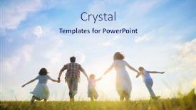  Presentation with displaying a happy mother cudd - Cool new presentation design with happy-family-on-summer-walk backdrop and a light blue colored foreground