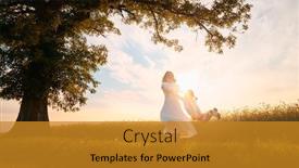  Presentation with beautiful-nature - Cool new PPT theme with happy-family-on-summer-walk backdrop and a gold colored foreground