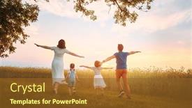  Presentation with displaying a happy mother cudd - Presentation design with happy-family-on-summer-walk background and a tawny brown colored foreground