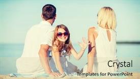  Presentation with happy holidays - Presentation design having happy family on the beach background and a lemonade colored foreground