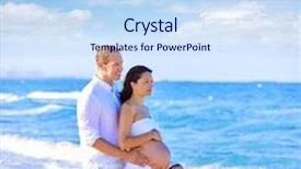  Presentation with pregnant mother - Amazing presentation design having happy family on the beach posing relaxed with pregnant mother woman backdrop and a sky blue colored foreground