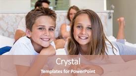  Presentation with family reading - Audience pleasing slide deck consisting of happy family on the bed reading book at home in bedroom backdrop and a coral colored foreground