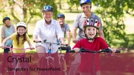  Presentation with family day - Audience pleasing theme consisting of happy family on their bike at the park on a sunny day backdrop and a violet colored foreground