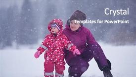  Presentation with falling snow - Amazing slide set having happy family on winter vacation mom and cute little girl have fun and slide while snow falkes falling backdrop and a mint green colored foreground