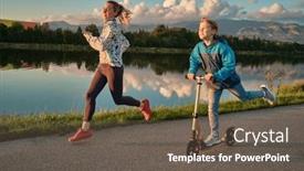  Presentation with health balance - PPT theme with happy-family-outdoors-mother background and a gray colored foreground