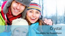  Presentation with winter family - Amazing PPT layouts having happy family outdoors snow winter backdrop and a light blue colored foreground