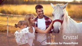  Presentation with white horse - Colorful slides enhanced with happy-family-petting-a-white backdrop and a coral colored foreground
