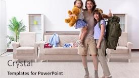  Presentation with planning family - Colorful slide set enhanced with happy family planning vacation trip backdrop and a mint green colored foreground