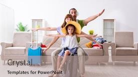  Presentation with family planning - Amazing slide deck having happy-family-planning-vacation-trip backdrop and a coral colored foreground