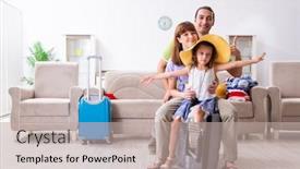  Presentation with family planning - Slide deck enhanced with happy-family-planning-vacation-trip background and a mint green colored foreground