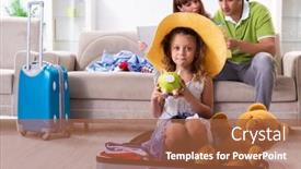  Presentation with planning family - Colorful presentation design enhanced with happy-family-planning-vacation-trip backdrop and a red colored foreground