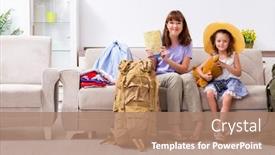  Presentation with family planning - Amazing slide set having happy-family-planning-vacation-trip backdrop and a coral colored foreground