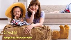  Presentation with planning family - Presentation consisting of happy-family-planning-vacation-trip and a tawny brown colored foreground