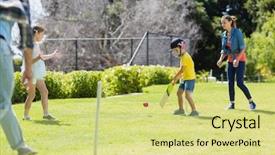  Presentation with cricket - Beautiful theme featuring happy family playing cricket together backdrop and a yellow colored foreground