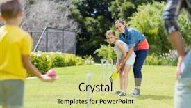  Presentation with cricket - PPT layouts having happy family playing cricket together background and a soft green colored foreground