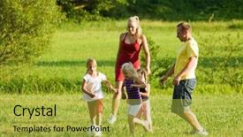  Presentation with football plays - Beautiful presentation theme featuring happy family playing football well backdrop and a yellow colored foreground