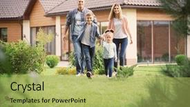  Presentation with family playing board game - Cool new theme with happy family playing in courtyard backdrop and a yellow colored foreground
