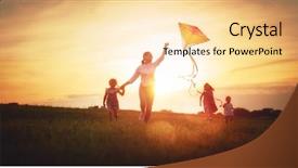  Presentation with children running - Slide set with happy family playing outdoor mother background and a lemonade colored foreground