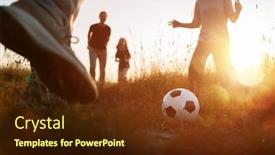 Presentation with kids soccer - Slide deck featuring happy-family-playing-soccer-young background and a tawny brown colored foreground