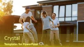  Presentation with kids soccer - Slides consisting of happy-family-playing-soccer-young background and a tawny brown colored foreground