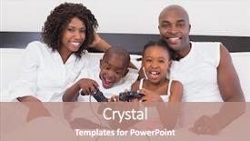  Presentation with video games playing - PPT layouts having happy family playing video games background and a coral colored foreground