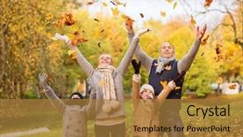  Presentation with autumn leaves - Audience pleasing slides consisting of happy family playing with autumn backdrop and a gold colored foreground