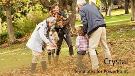  Presentation with family day - Beautiful PPT theme featuring happy family playing in the park together on an autumns day backdrop and a gold colored foreground