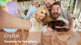  Presentation with offspring - PPT theme enhanced with happy-family-portrait-with-grandparents background and a coral colored foreground