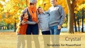  Presentation with fall season - Presentation design with happy family posing playing and having fun in autumn city park children and parents together having a nice day bright sunlight and yellow leaves on trees fall season background and a yellow colored foreground
