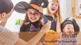  Presentation with mom kids - Presentation design featuring happy family prepares for halloween background and a coral colored foreground