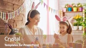  Presentation with displaying a happy mother cudd - Beautiful slide set featuring happy family preparing for easter backdrop and a  colored foreground