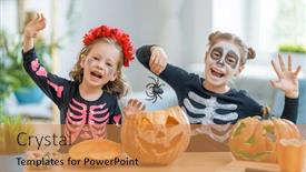  Presentation with happy halloween card - Theme enhanced with happy-family-preparing-for-halloween background and a gold colored foreground