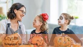  Presentation with family children - Colorful presentation theme enhanced with happy-family-preparing-for-halloween backdrop and a coral colored foreground