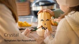  Presentation with children painting - Presentation design featuring happy-family-preparing-for-halloween background and a coral colored foreground