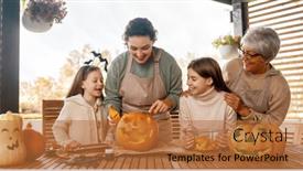  Presentation with family children - Slide deck enhanced with happy-family-preparing-for-halloween background and a red colored foreground