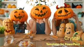  Presentation with mother child - Presentation featuring happy-family-preparing-for-halloween background and a  colored foreground