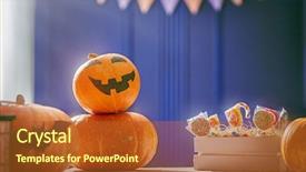  Presentation with home - Beautiful presentation featuring happy family preparing for halloween backdrop and a red colored foreground